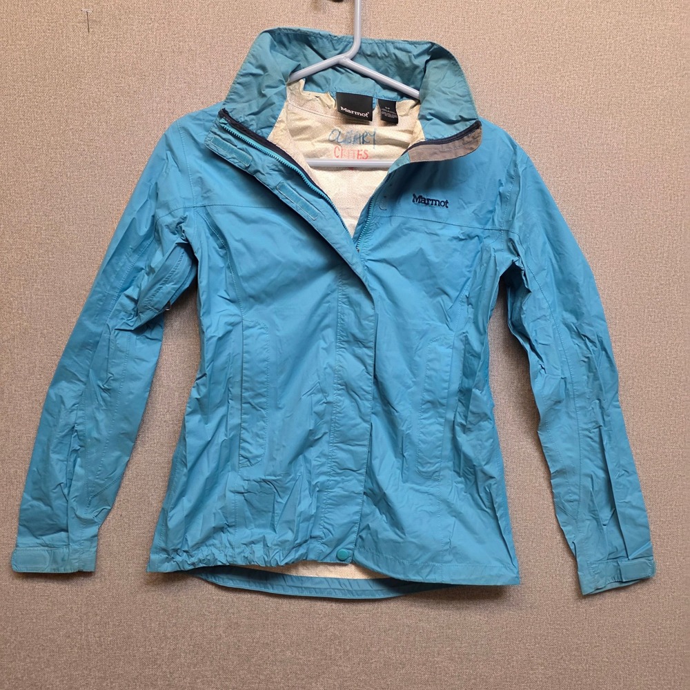 Marmot Womens PreCip Eco Rain Jacket Blue Full Zip Hooded Shell E46200 Small